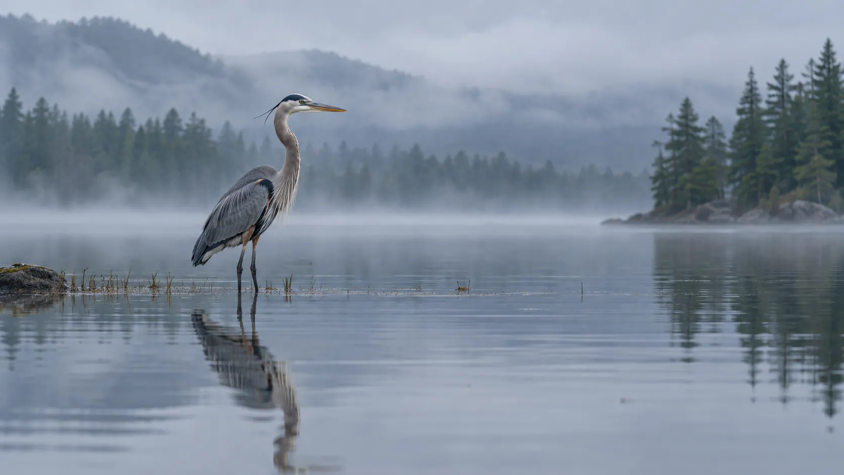 Great Blue Heron in the Mist